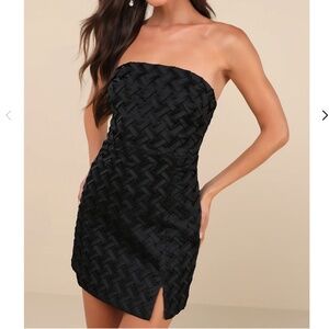 Black Woven Texture Strapless Bodycon Mini Dress